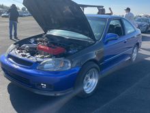 In the tech line at the track 