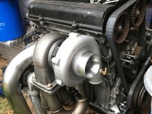 Originally got a full race ram horn manifold and decided to go to this PLM top mount manifold, with a cheap rev 9 turbo.