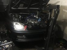 Engine in the car with 3 mounts.