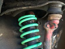 This picture actually shows how short the springs were. Looks like the previous owner hit a bad pothole because the foam bushind is crushed to the top of the shock. The shock itself is crunched.