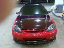 Carbon fiber with a red over lay