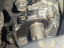 Balance shaft next to the dipstick. It looks like so much oil came out it leaked into the belt cover and into this? Or does it look like the seal needs to be replace? I don't see anything leaking from the bottom of the seal. 