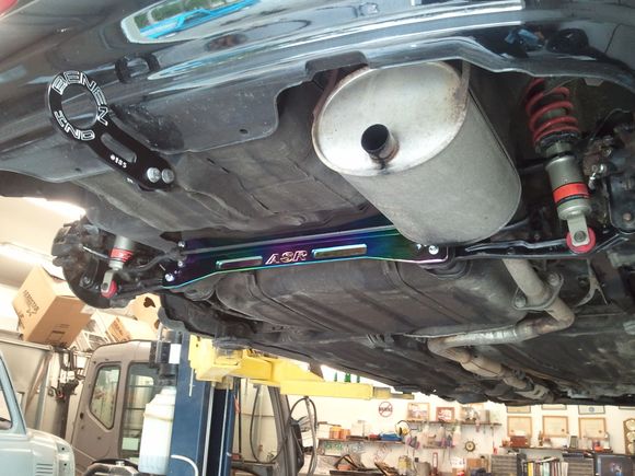 So i have had many parts cars to support this build, i would buy them keep minimal items, and sell off the rest to get my money back... Repeat. 
I traded parts for ASR subframe brace, not sure if it is legit or replica 
Bought benen front and rear tow hooks.
I had a GSR parts car had to sell motor :(, but kept tranny, front and rear disc brakes with knuckles and trailing arms. Sway bars. Master and booster.