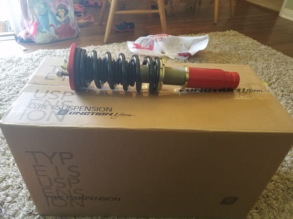 Function type 1 coilovers.  So excited to install these and get rid of the weird rear squatted stance.
