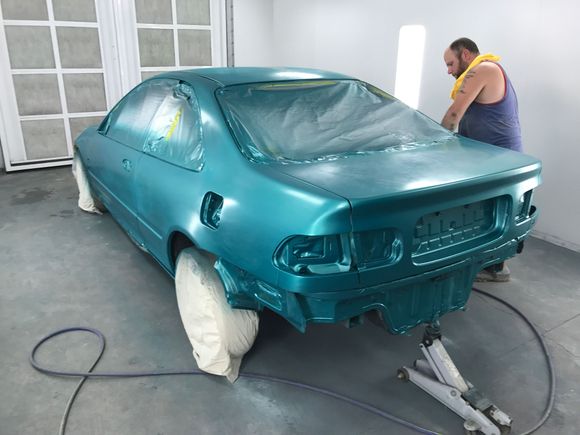 My buddy David wet sanding the base coat before adding another and the clear