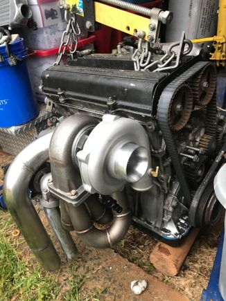 Originally got a full race ram horn manifold and decided to go to this PLM top mount manifold, with a cheap rev 9 turbo.