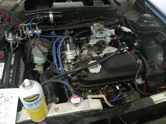 Engine bay shot with some starting fluid..