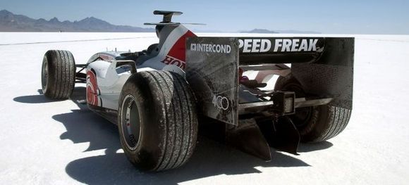 Rear veiw of "rudder" on salt flat car