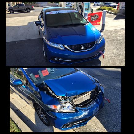 Top is after repair bottom is time of accident. I was at full lock when I hit them so my frame missed it was all the hood , headlight and fender who to the impact.