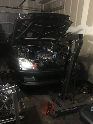 Engine in the car with 3 mounts.