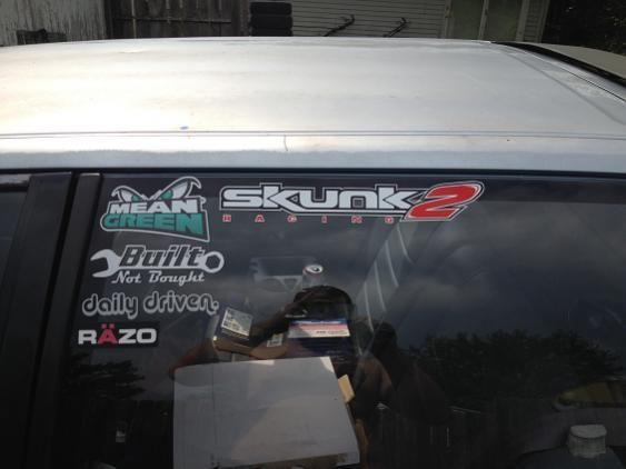 Stickers, for purely no reason other than they were given to me or came with stuff I bought for the car :p