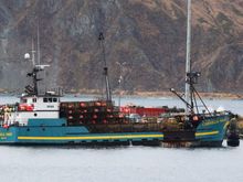December 2015: Deadliest Catch vessels docked on other side of Dutch Harbor