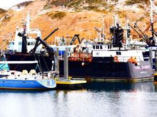 December 2015: Deadliest Catch vessels docked on other side of Dutch Harbor