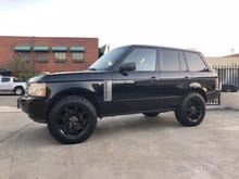 Range rover with 34 inch tires and Johnson Rod 2 inch lift kit.  Mods required