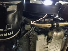 Arrow points to its location.  Near the oil filter.  When I took it off, an ounce or so of oil come out.