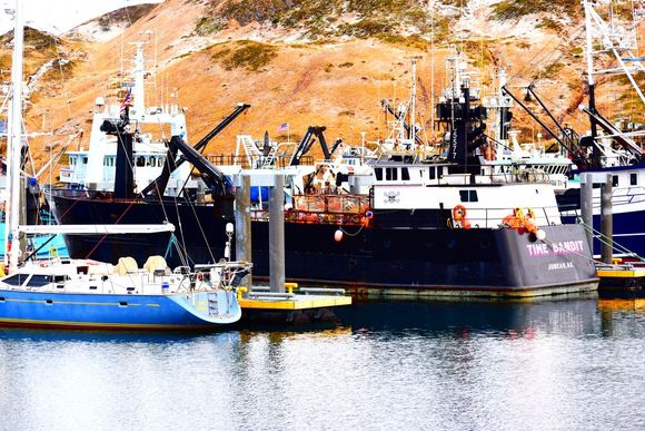 December 2015: Deadliest Catch vessels docked on other side of Dutch Harbor