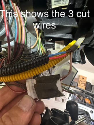 View of the wiring harness that was cut