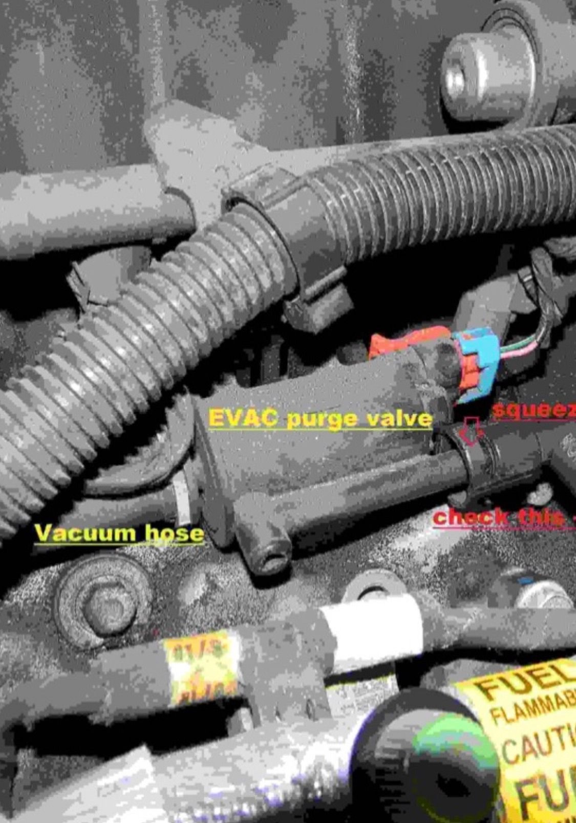 How do I remove the hose on the evap purge valve unit without breaking that white sleeve? What�s the trick to releasing it properly so the hose can be slid off?