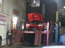 my car on the dyno at Speed Inc. getting tuned
