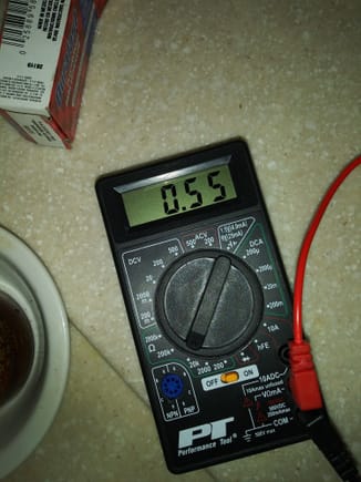 Here I had got a cup and fill it up with hot water (Really hot) i tested the old first, still on 20 Ohms and I got a 0.55