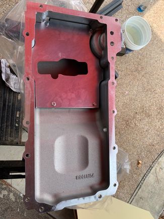 This is the Holley 302-3 oil pan with the baffle installed.