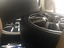 Picked up some 19” G35 Rays yesterday super excited about that . They have a good bit chipping out of powder coating so debating what I want to do with them will want to refinish them but I want to test fit them and see if I like the color! 