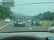 my boy Kirk wit da black 6spd and my sis Face dippin on the way 2 the NYC Maxima BBQ