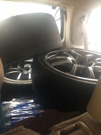 Picked up some 19” G35 Rays yesterday super excited about that . They have a good bit chipping out of powder coating so debating what I want to do with them will want to refinish them but I want to test fit them and see if I like the color! 