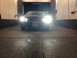 This is how it looks shining on the road, notice no blue tint