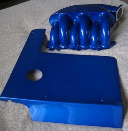 Custom Intake Manifold and engine Cover Candy Blue Powdercoat