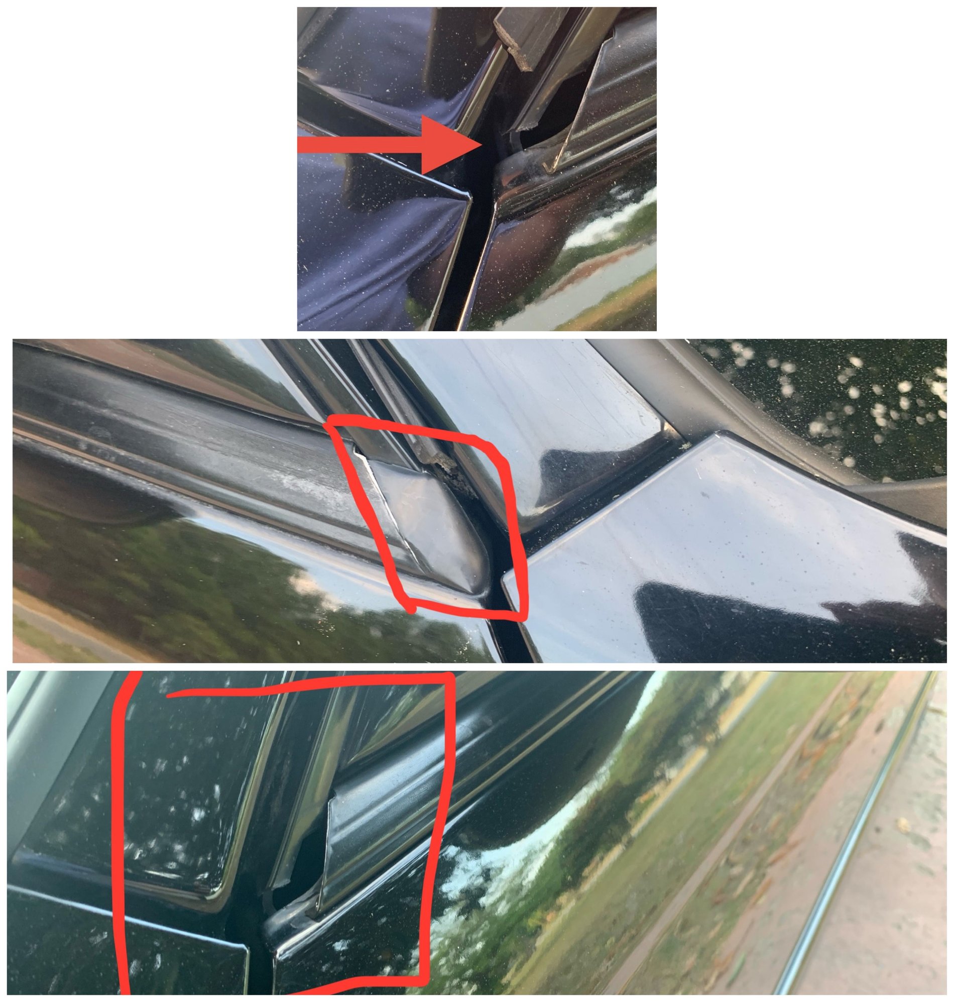 Top and middle pics of missing piece. Bottom photo of same piece on passenger door. 