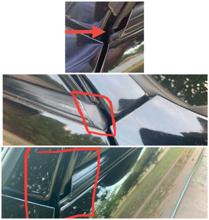 Top and middle pics of missing piece. Bottom photo of same piece on passenger door. 
