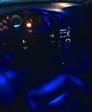 Purple LED dome light, map light, and foot lights