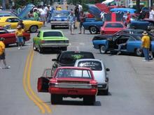 my 67 gtx drag car waiting in line during mopar month at somernites cruise.