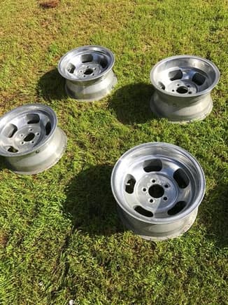 Set of 4 wheels - very good condition: no scratches or dents. They have just been sitting in storage for the last few years so they need some love and want to hit the road. Two are 15x7 and the other two are 15/8.5 (for front and back tires). 5x4.5 bolt pattern (Chrysler/Mopar). I also have the center caps. Have a bunch of lug nuts, too. $500 for the set