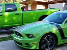 2013 Mustang pp gotta have it green and 2017 Ram 1 ton diesel in ram green (whatever they call it) neighbors think I am crazy, a couple of the motorcycles are green as well