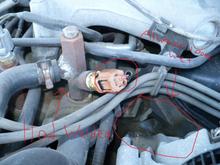 Coolant temp sender for gauge has the burnt orange plug.