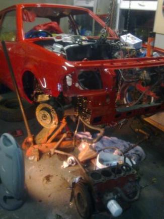 this pic shows old engine out.....and ready for 2.1 zetec
