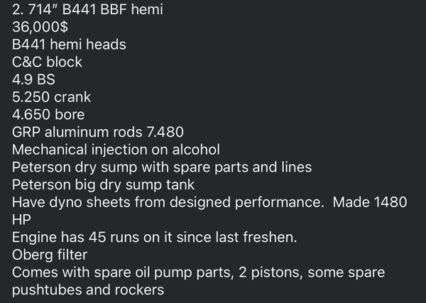 714 ford hemi, fuel injection, dry sump, C&C BLOCK 