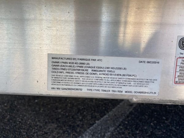 2017 Aluminum Trailer Company OCHAB8520+0-2T5.2K 