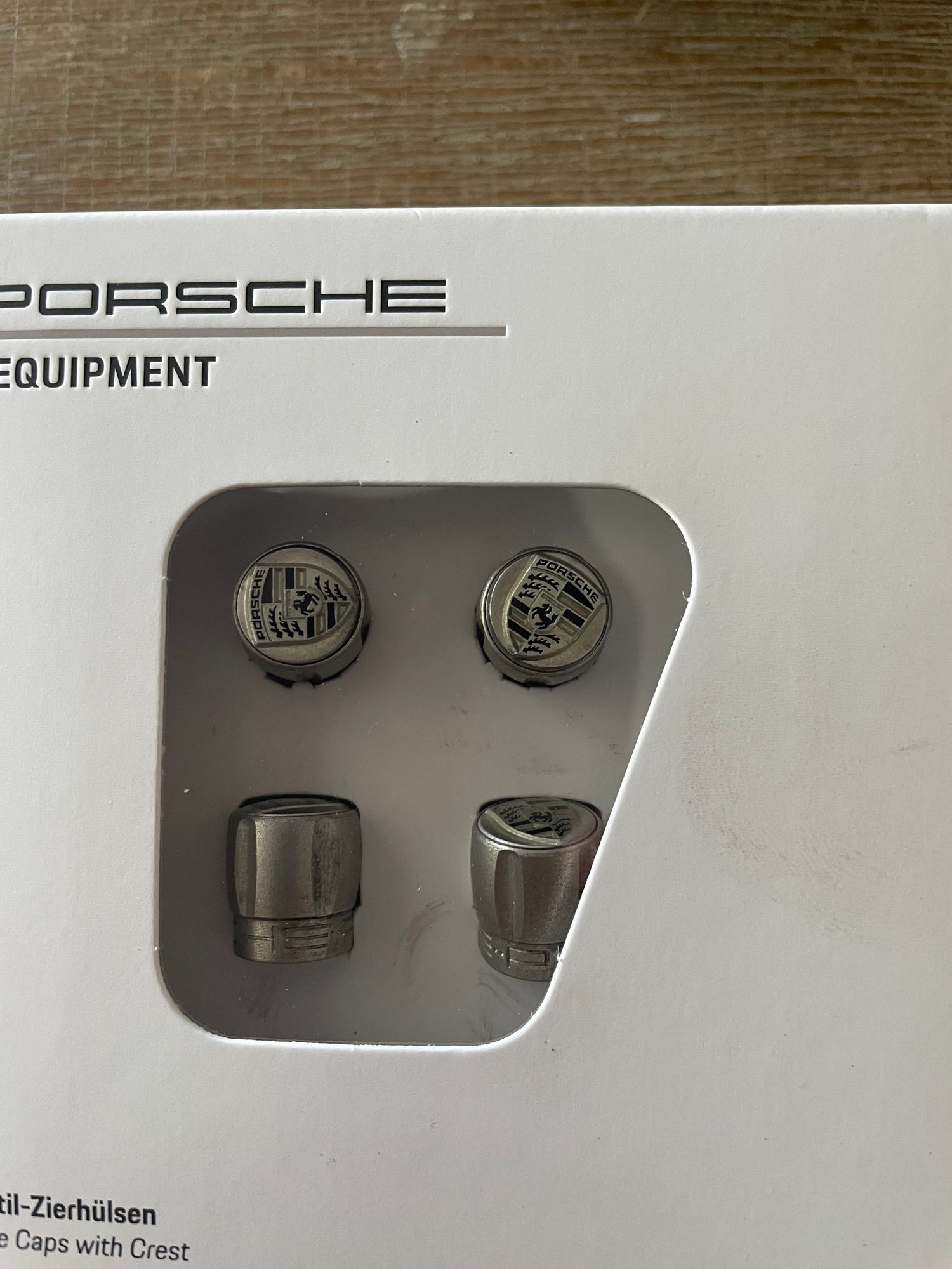 Accessories - Genuine Porsche Silver Valve Stem Cap with Black Crest Set 991-044-602-68 - New - 1993 to 2023 Porsche All Models - Fort Lauderdale, FL 33308, United States