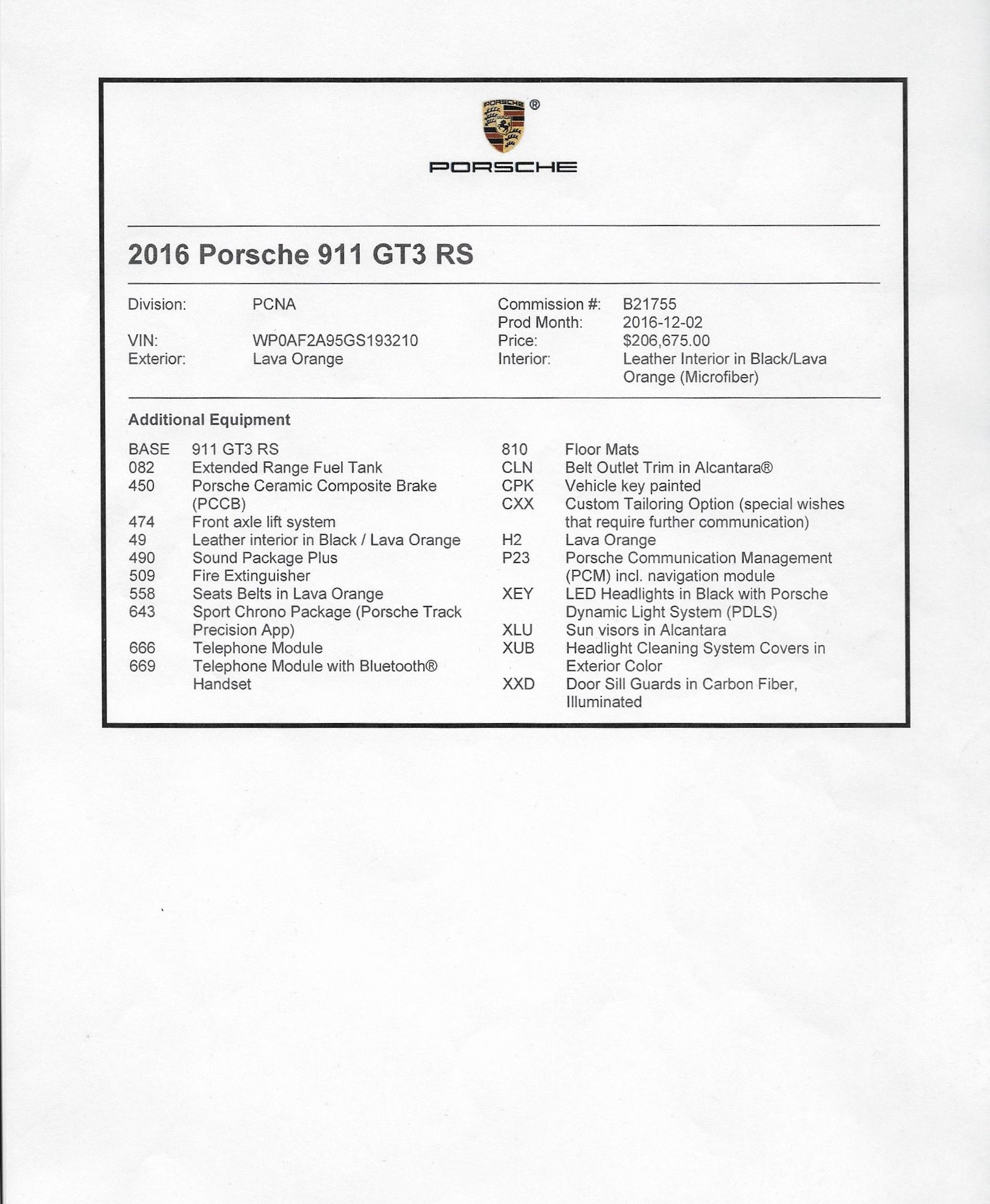 2016 Porsche 911 - perfect condition 2016 porsche gt3rs in lava orange with CXX opions 210k msrp - Used - VIN WP0AF2A95GS193210 - 3,200 Miles - 6 cyl - Coupe - Arcaida, CA 91006, United States