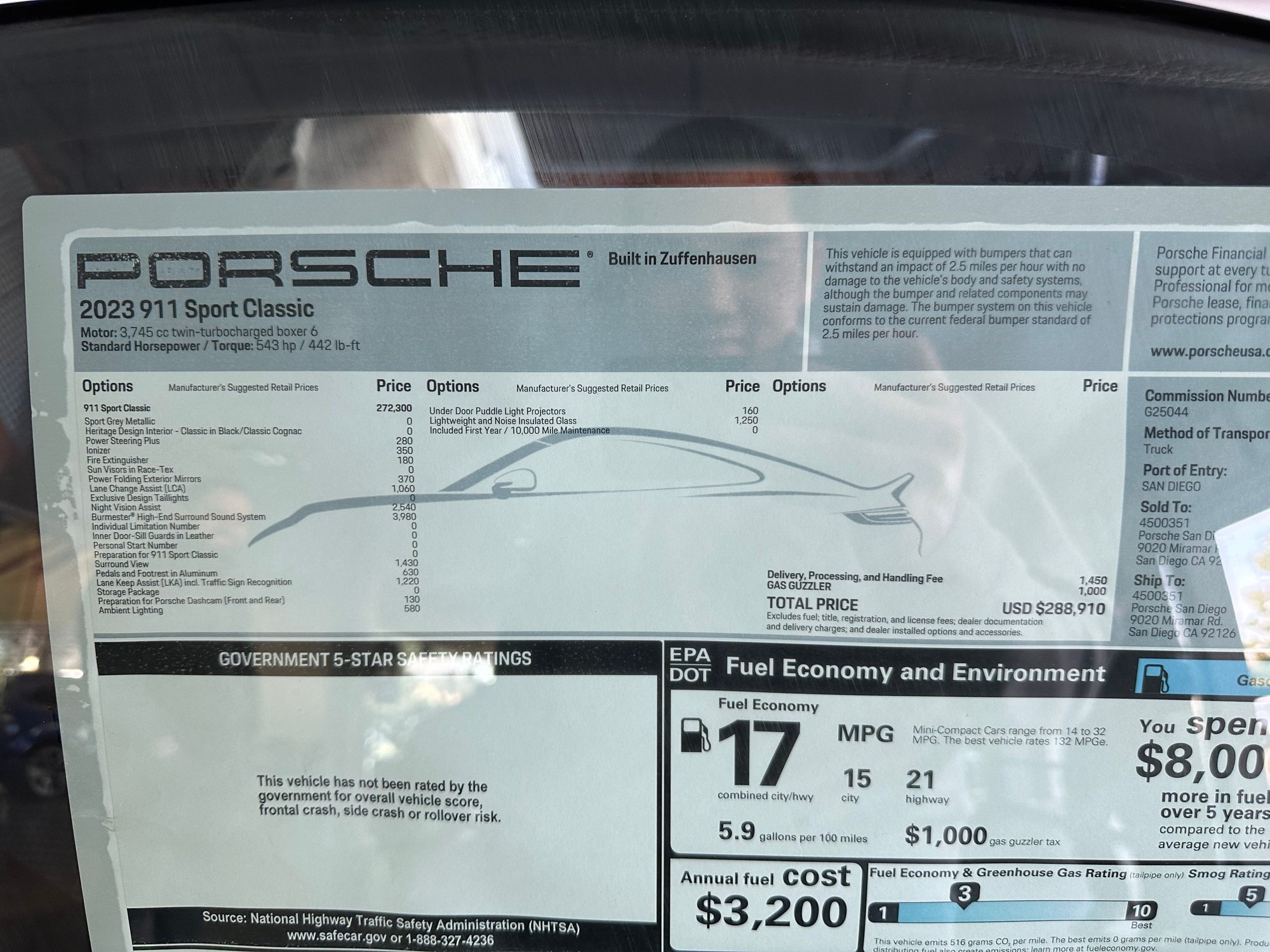 2023 Porsche 911 - 2023 911 Sport Classic - New - VIN WP0AG2A98PS252179 - 15 Miles - 6 cyl - 2WD - Manual - Coupe - Silver - San Diego, CA 92126, United States