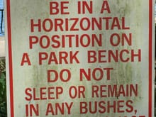 Sign spotted in public park in Orlando. I assume this still allows horizontal non sleeping positions in bushes. 

Just to get the random picture thread off page 2. 