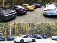 This past weekend in ReddIng, CT. We had a nice variety of Porsches.  I opted for the Spyder since top down days are numbered.  The GTS will be acquiring more miles soon.