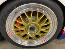 Two sets of wheels with the centers painted in this color.  The third set is stock silver.