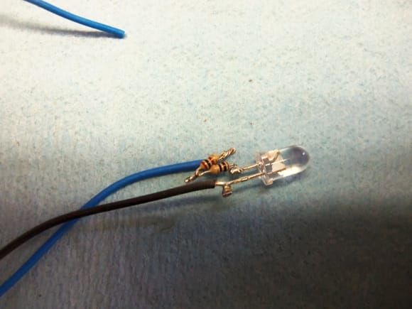 Another view of yellow LED and resistors.