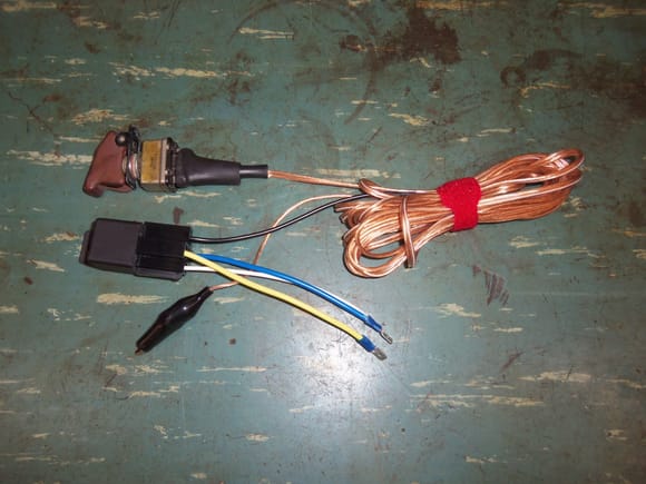 Fuel pump relay jumper switch, relay, and 10' of wire.
