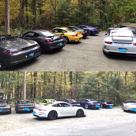 This past weekend in ReddIng, CT. We had a nice variety of Porsches.  I opted for the Spyder since top down days are numbered.  The GTS will be acquiring more miles soon.