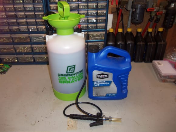 Pressurized garden sprayer and, GASP!, Wal-Mart ATF.